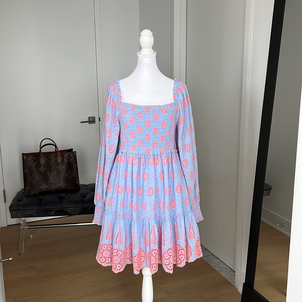 Lilly Pulitzer Rainna Long Sleeve Smocked Dress Blue Periwinkle Size Small